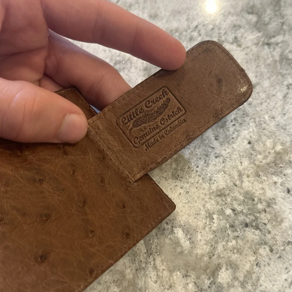 Genuine Brown Ostrich Leather Money Clip Wallet With Credit Card Slots EDC Thin